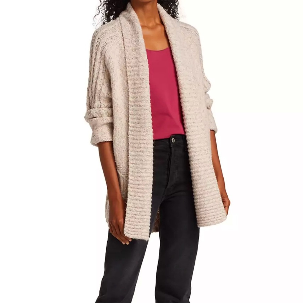 Anthropologie Cream Cotton Crochet Knit Open Front Cardigan
